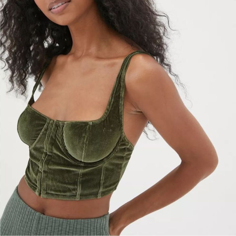 Urban Outfitters Olive Green Velvet Corset Crop Top